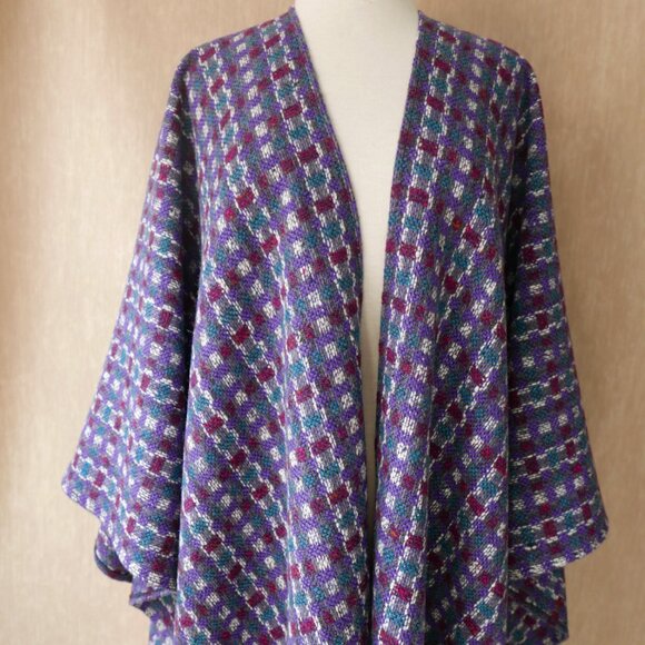 Purple & Burgundy Italian Wool Cape Coat - Picture 1 of 10